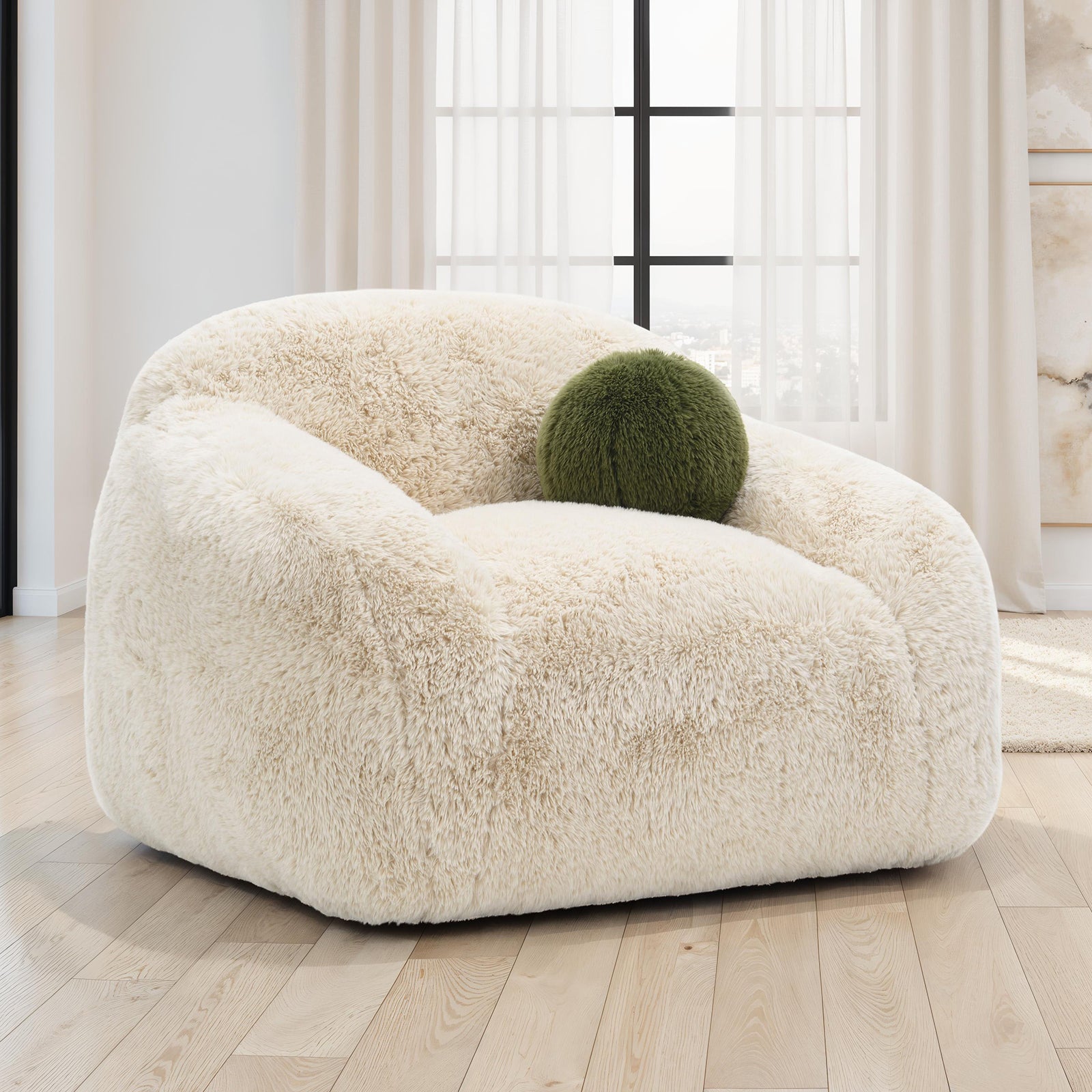 Sand Finish Contemporary Soft And Luxurious Accent Swivel Chair Primary Living Room Ball Pillow Included
