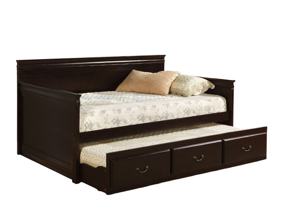 Traditional Style Daybed With Twin Trundle English Style Platform Bed Slat Kit Included Espresso Finish