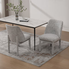 21.46" Wide Modern Minimalist Dining Chair Set Of Two, Chenille Upholstered, Rubberwood Legs, High Curved Backrest, Suitable For Dining Room, Kitchen, Living Room, Bedroom, Apartment, White/Black