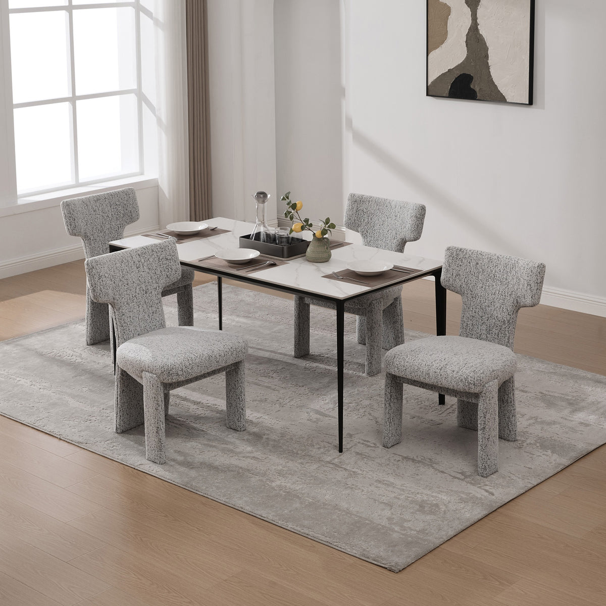 22.05" Wide Modern Upholstered Chenille Dining Chair Set of 4 with Rubberwood Legs, Armless Curved Back Accent Chairs for Living Room Bedroom Restaurant Cafes Dining Room Reception, White/Black