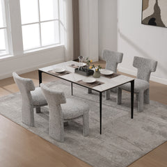22.05" Wide Modern Upholstered Chenille Dining Chair Set of 4 with Rubberwood Legs, Armless Curved Back Accent Chairs for Living Room Bedroom Restaurant Cafes Dining Room Reception, White/Black