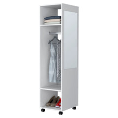 White 3-Shelf Wardrobe with Mirror and Open Storage