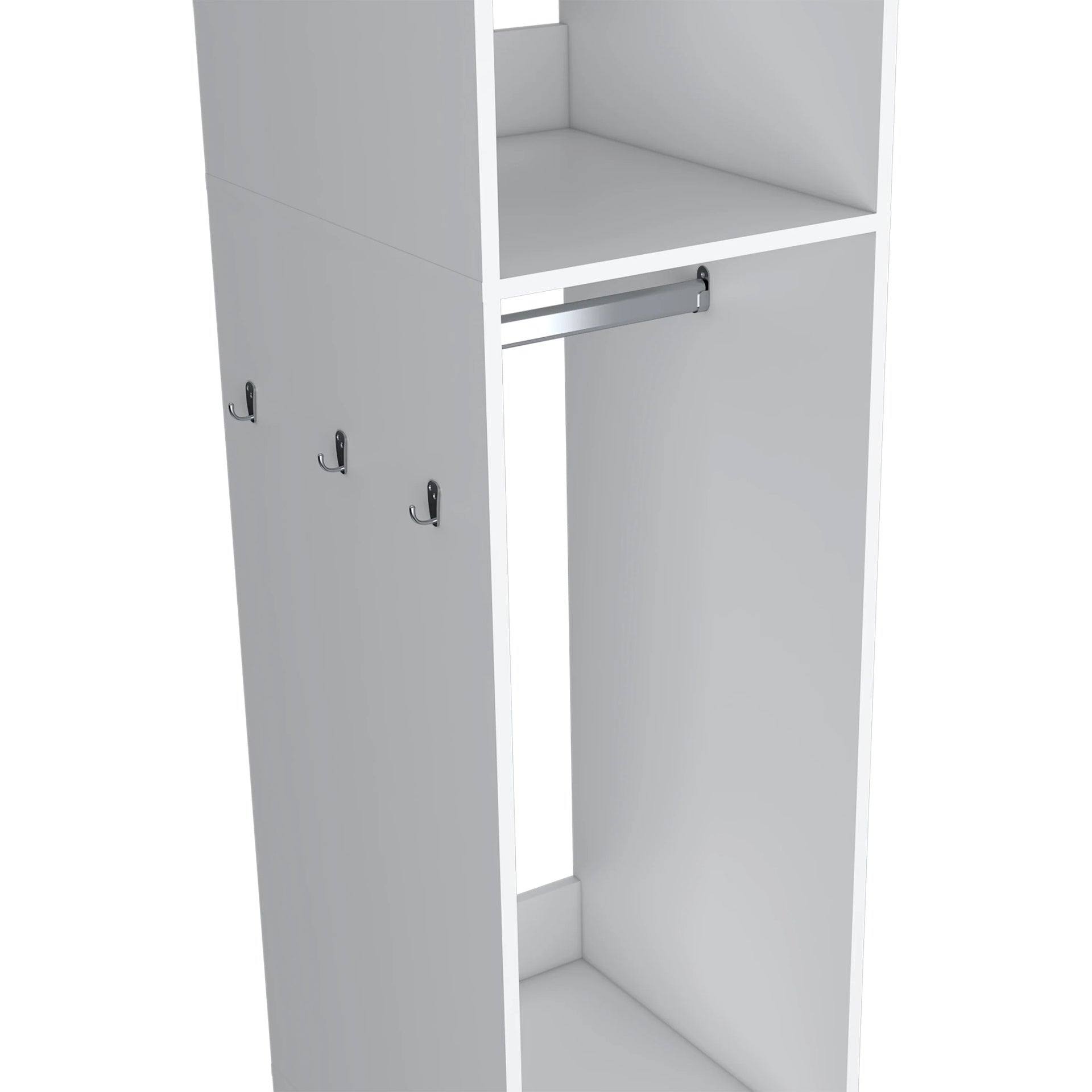 White 3-Shelf Wardrobe with Mirror and Open Storage