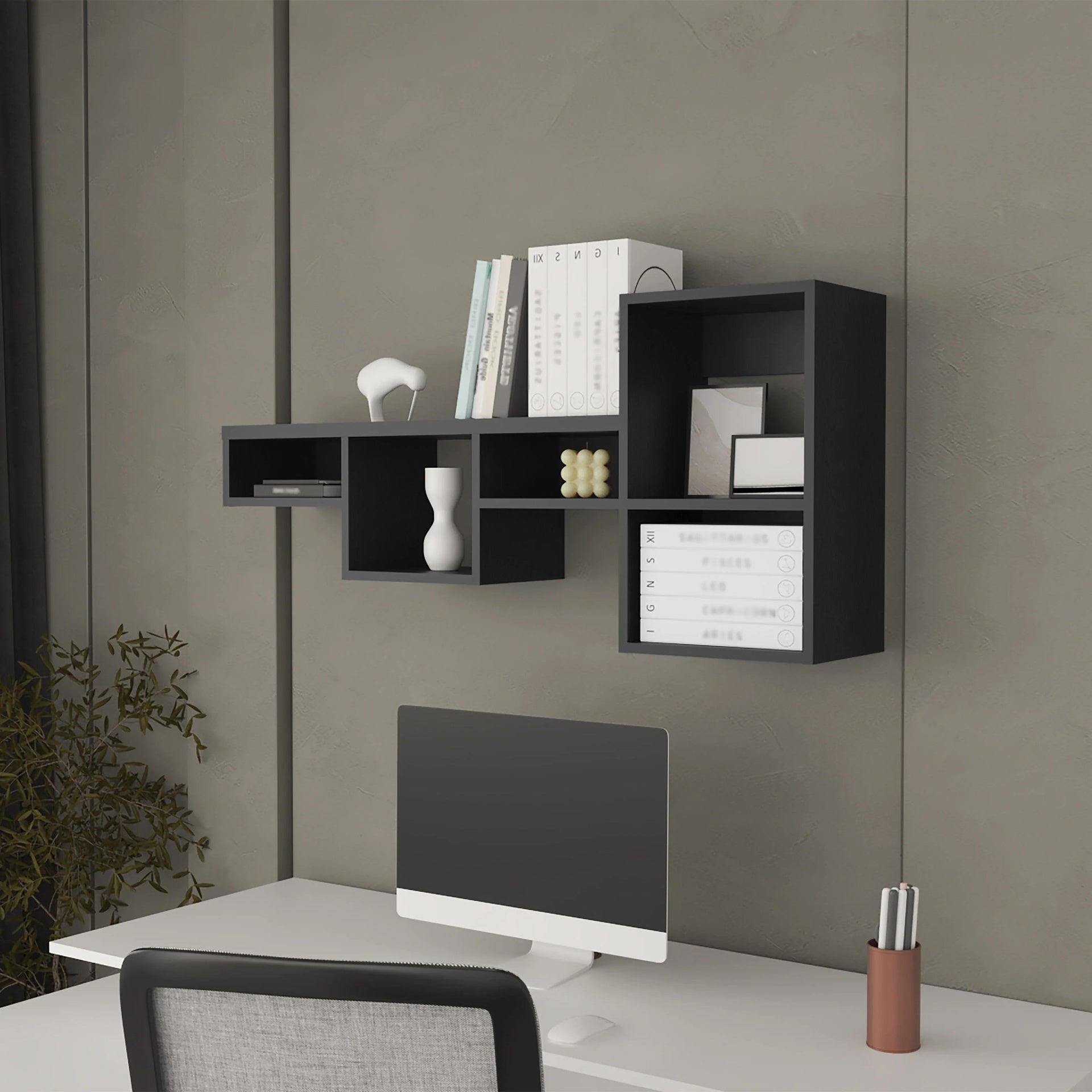 Wenge Wall-Mounted Shelf Unit with 5 Shelf