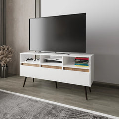 White and Natural Oak TV Stand with 3 Drawers and 3 Shelves