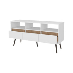 White and Natural Oak TV Stand with 3 Drawers and 3 Shelves