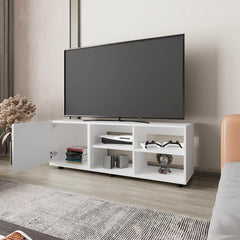 White TV Stand with a Door and Open Storage