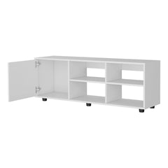 White TV Stand with a Door and Open Storage