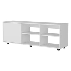 White TV Stand with a Door and Open Storage