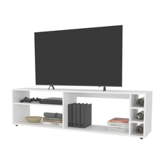 White TV Stand for 70" Screen with Open Storage and Melamine Finish