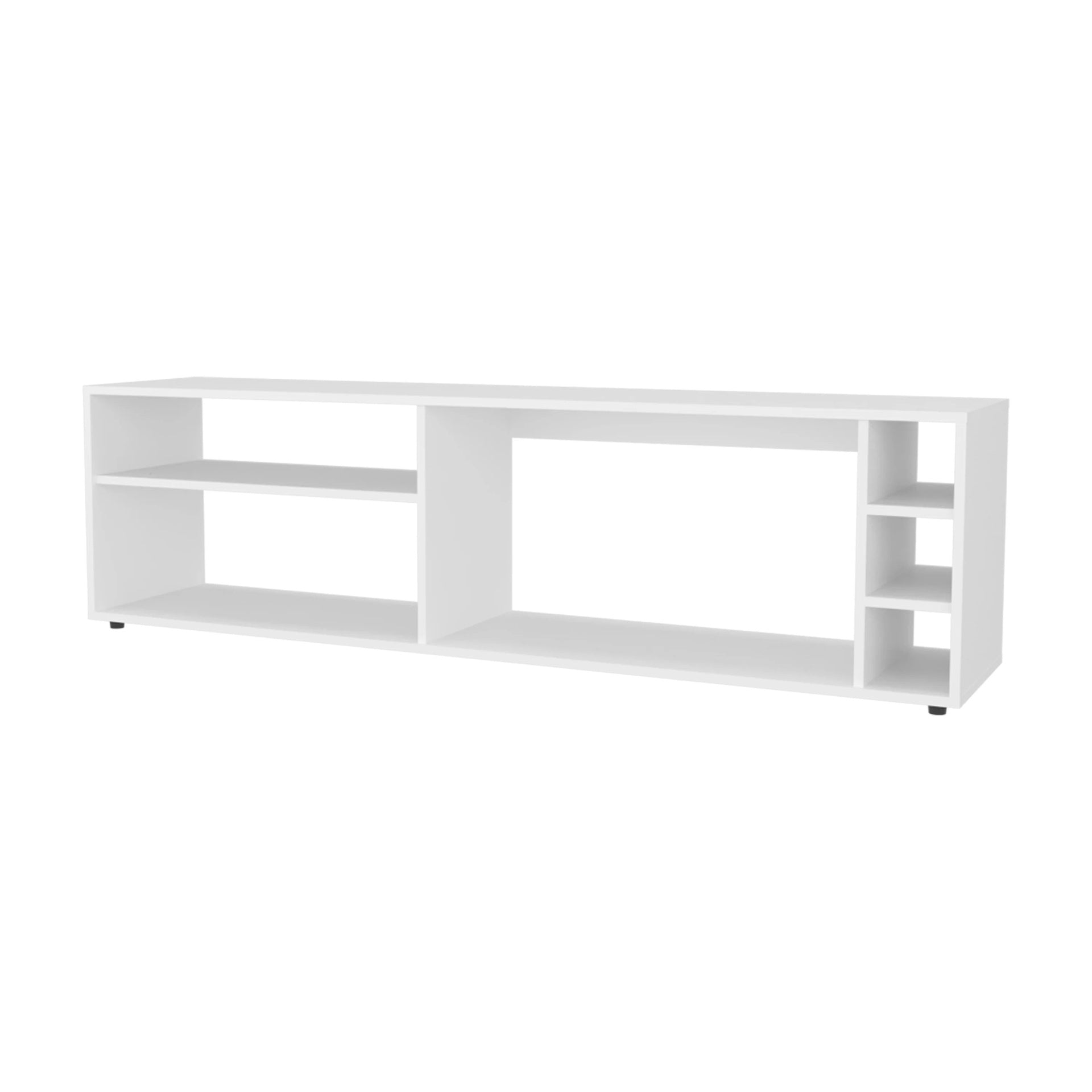 White TV Stand for 70" Screen with Open Storage and Melamine Finish
