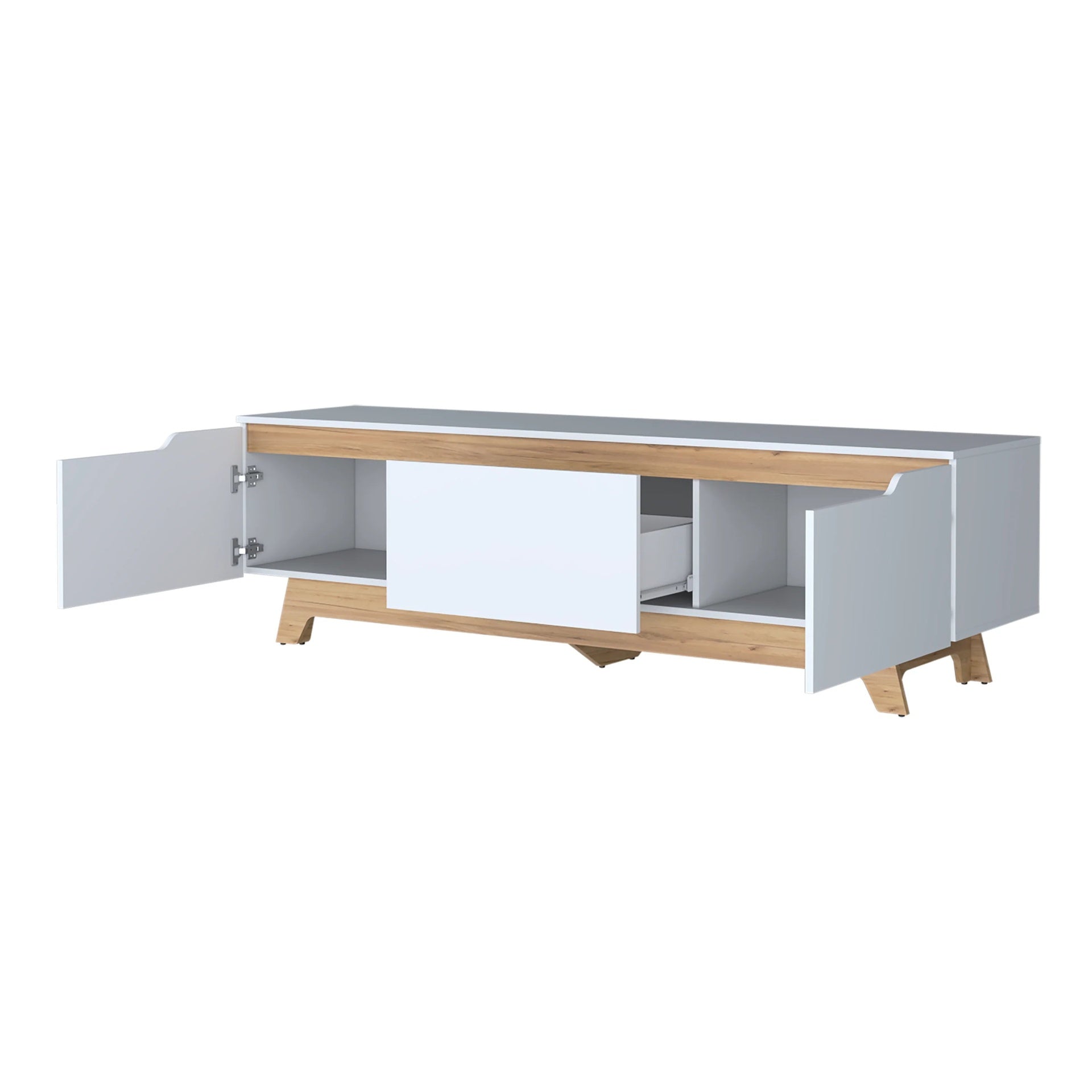 White and Natural Oak Entertainment Center with 2- Door