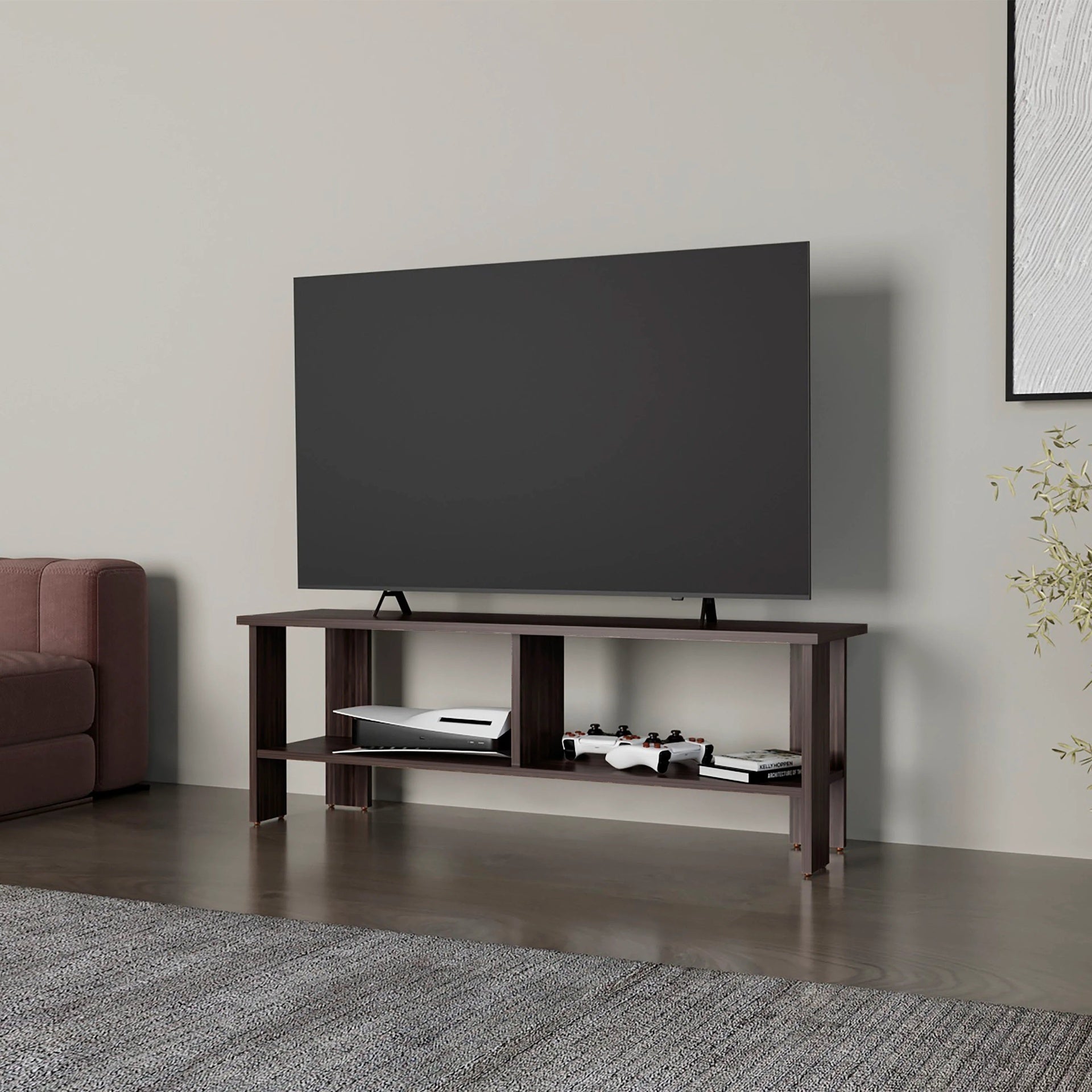 Stained Walnut TV Stand with Open Storage