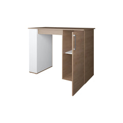 White and Natural Oak Kitchen Island with 1-Door and Open Storage