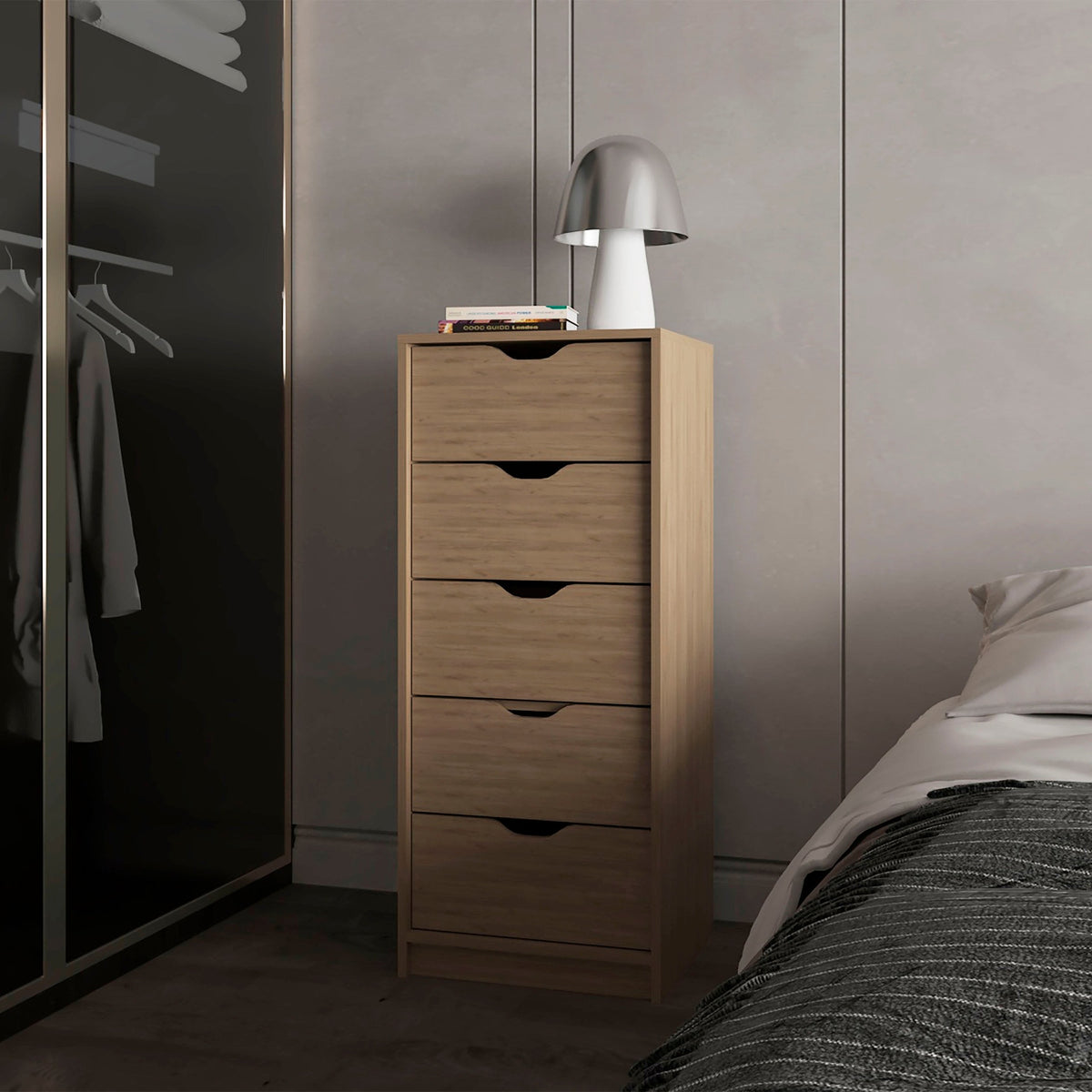 Natural Oak 5-Drawer Dresser for Nurseries and Bedrooms 鈥 Modern Space-Saving Storage