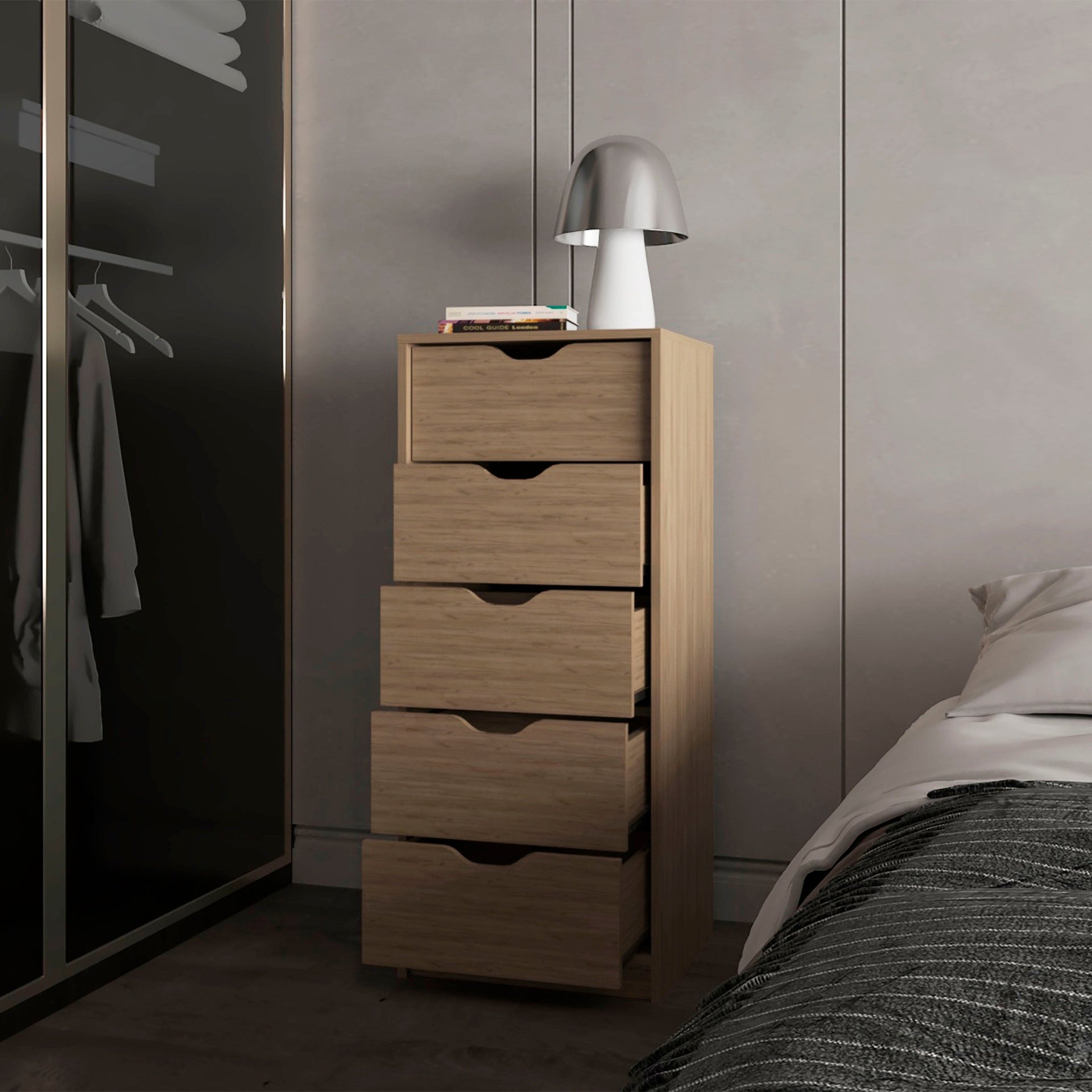 Natural Oak 5-Drawer Dresser for Nurseries and Bedrooms 鈥 Modern Space-Saving Storage