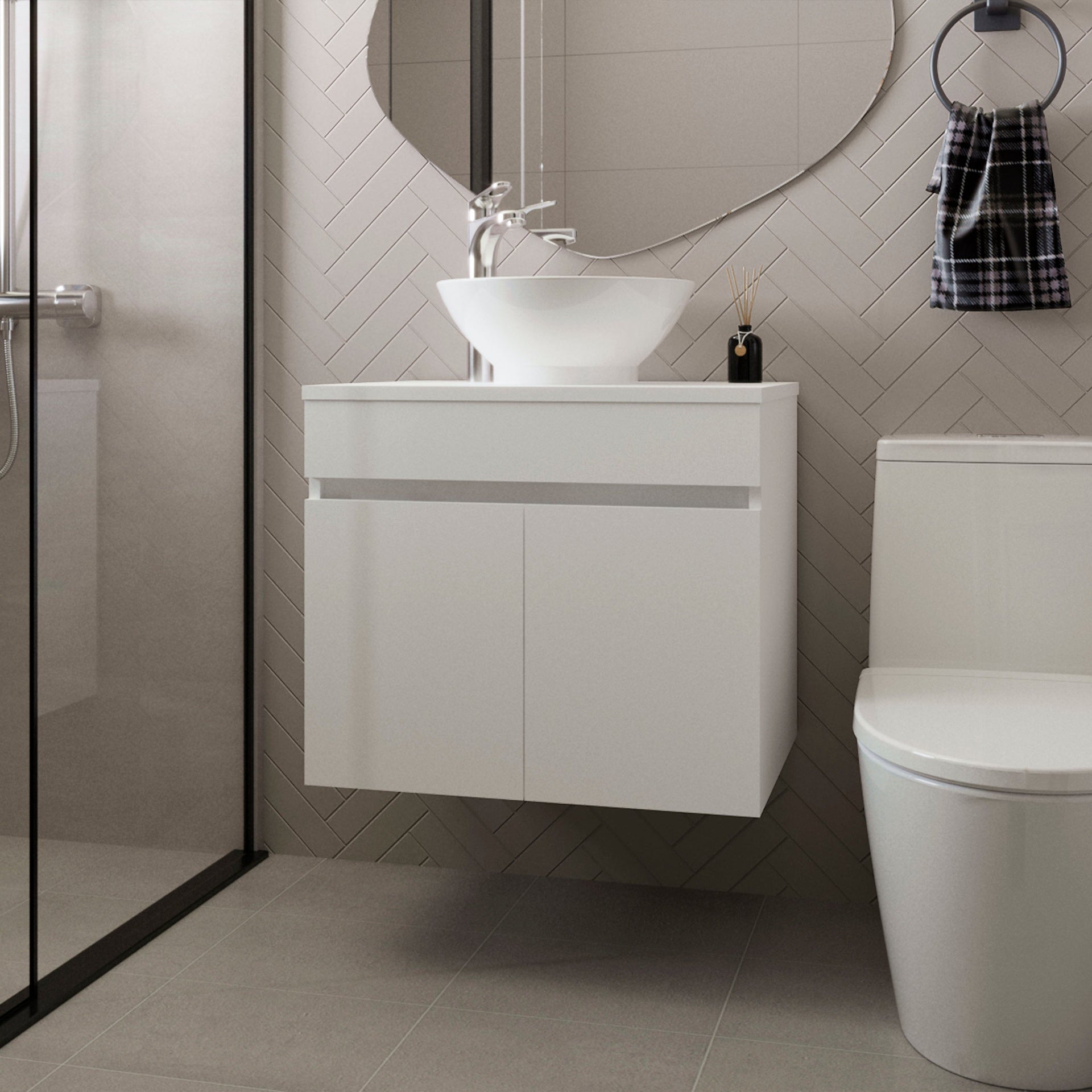 White Bathroom Vanity with 2 Doors