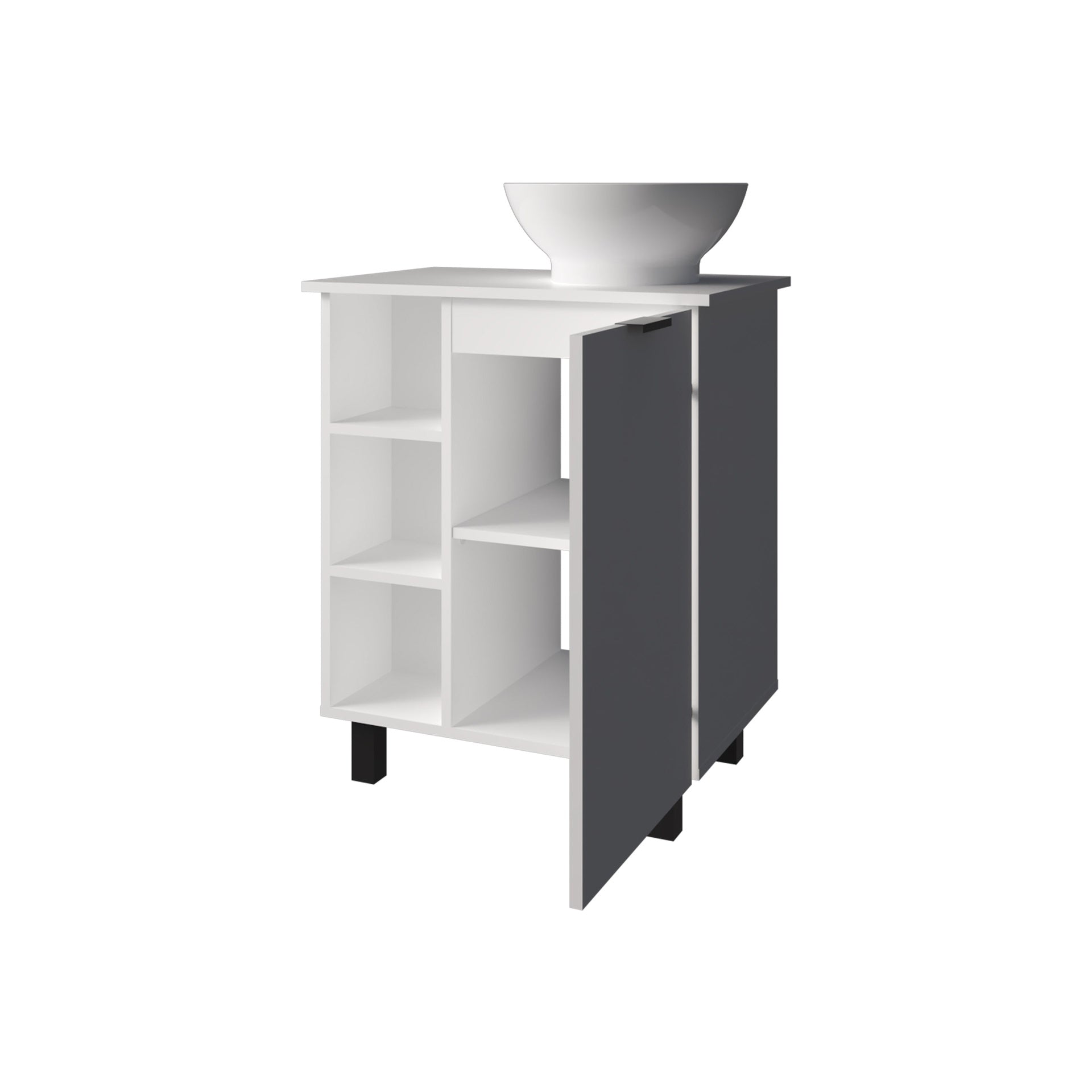 White Bathroom Vanity with 1 Door and 8 Storage Shelf