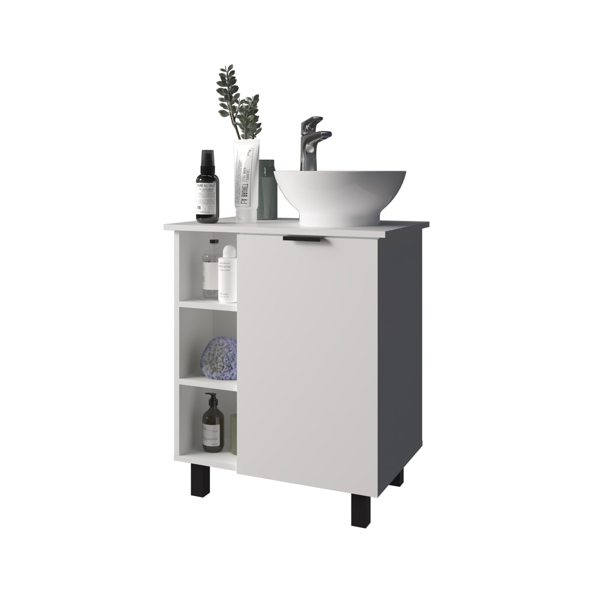 White Bathroom Vanity with 1 Door and 8 Storage Shelf