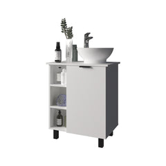 White Bathroom Vanity with 1 Door and 8 Storage Shelf