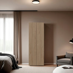 Natural Oak 2-Door Tall Wardrobe Cabinet with 4 Shelf and Vertical Storage