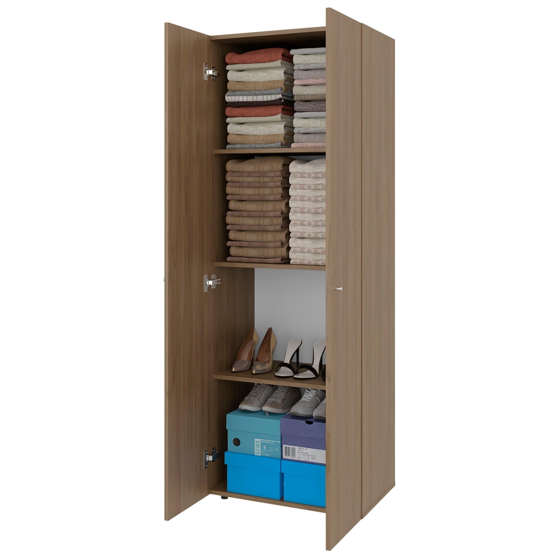 Natural Oak 2-Door Tall Wardrobe Cabinet with 4 Shelf and Vertical Storage