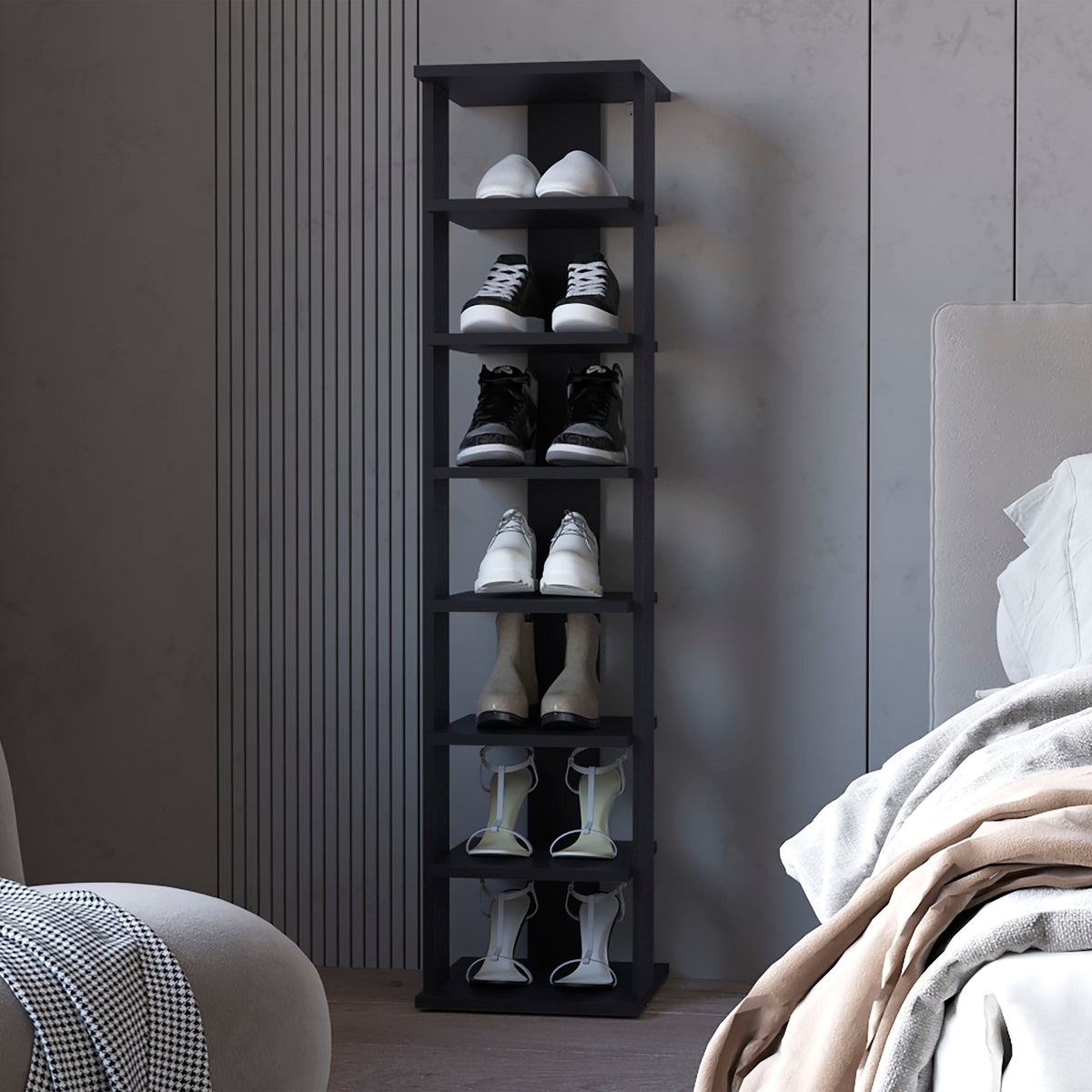 Wenge 7-Tier Tall Vertical Shoe Rack