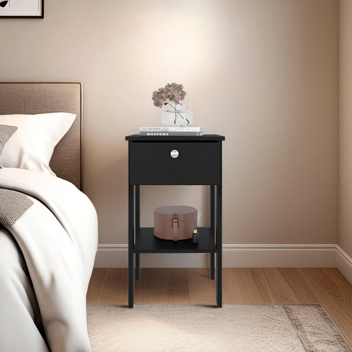 Wenge 1-Drawer Nightstand with Open Shelf