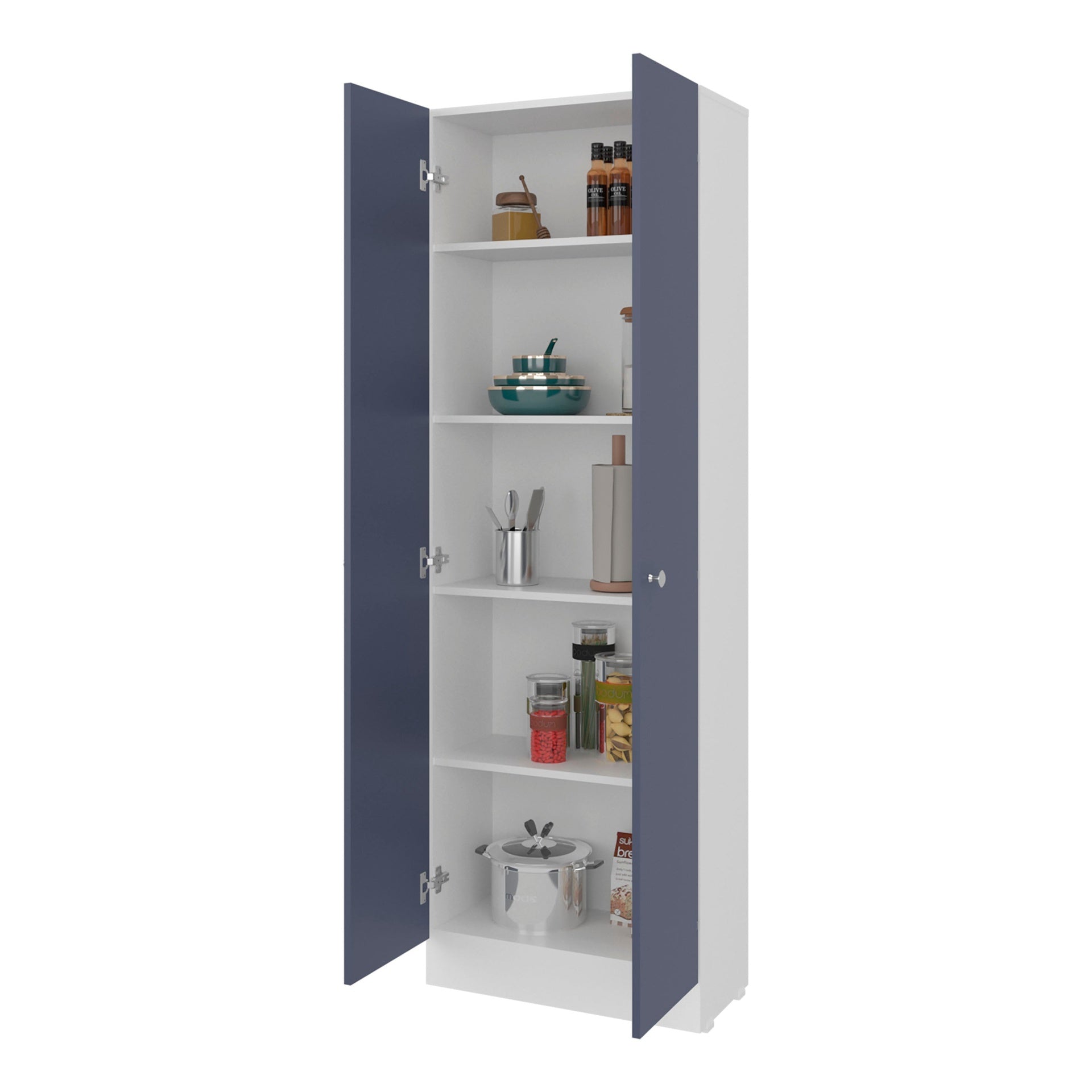 Kronos White and Kronos Blue Multi-Purpose Cupboard with Five Shelf