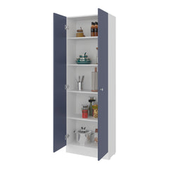 Kronos White and Kronos Blue Multi-Purpose Cupboard with Five Shelf