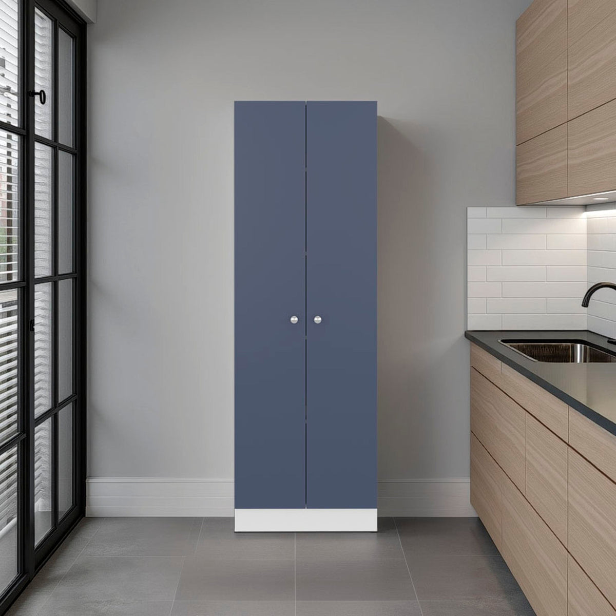 Kronos White and Kronos Blue Multi-Purpose Cupboard with Five Shelf