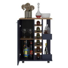 Kronos Ash and Kronos Blue Bar Cabinet with Bottle Racks