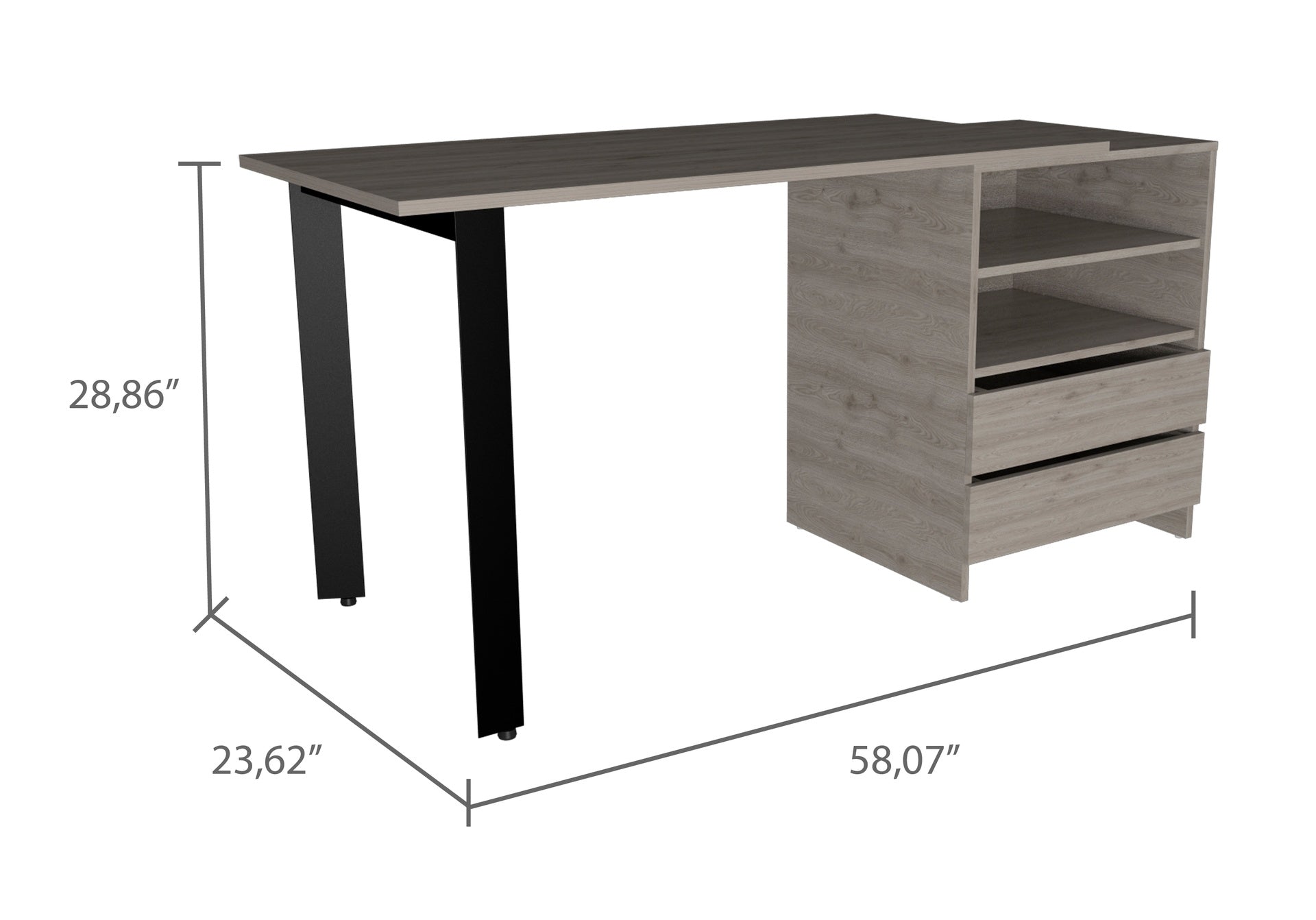 Light Gray 2-Drawer 2-Shelf Writing Desk