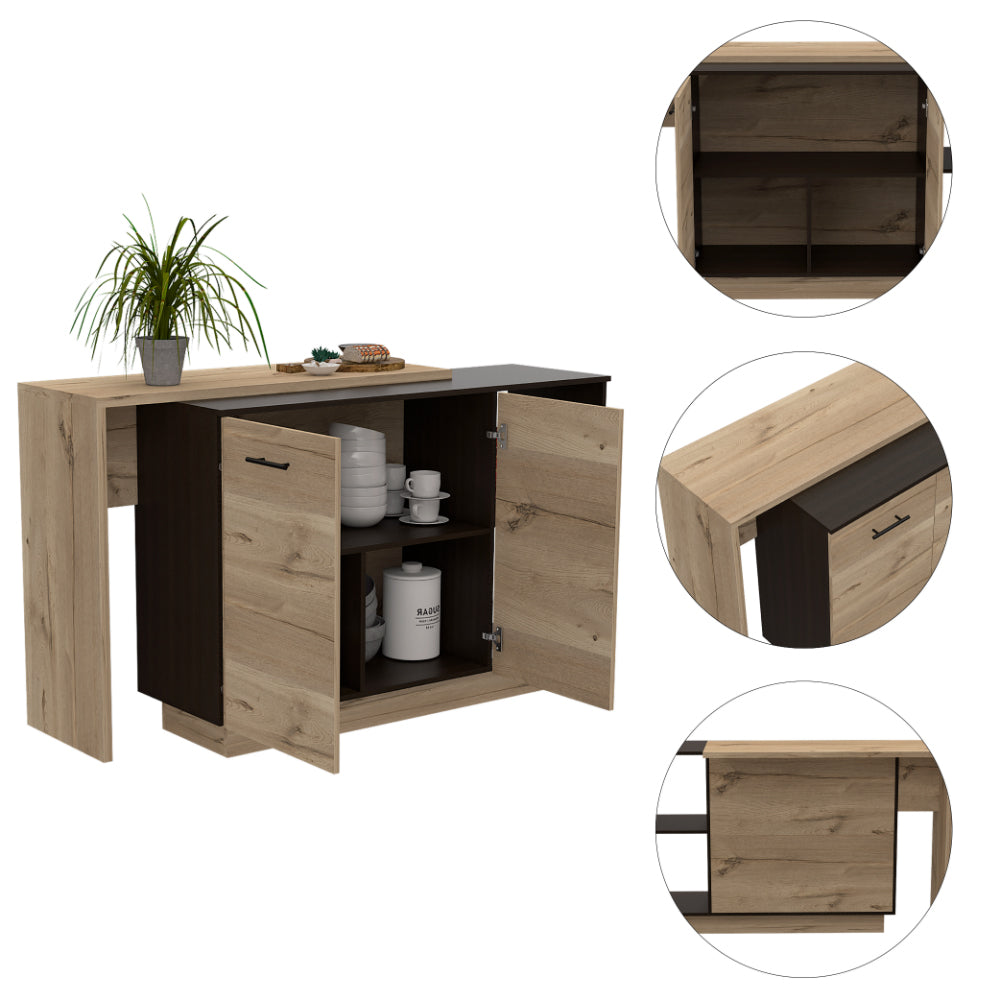 2-Shelf 1-Drawer Kitchen Island Wenge and Light Oak