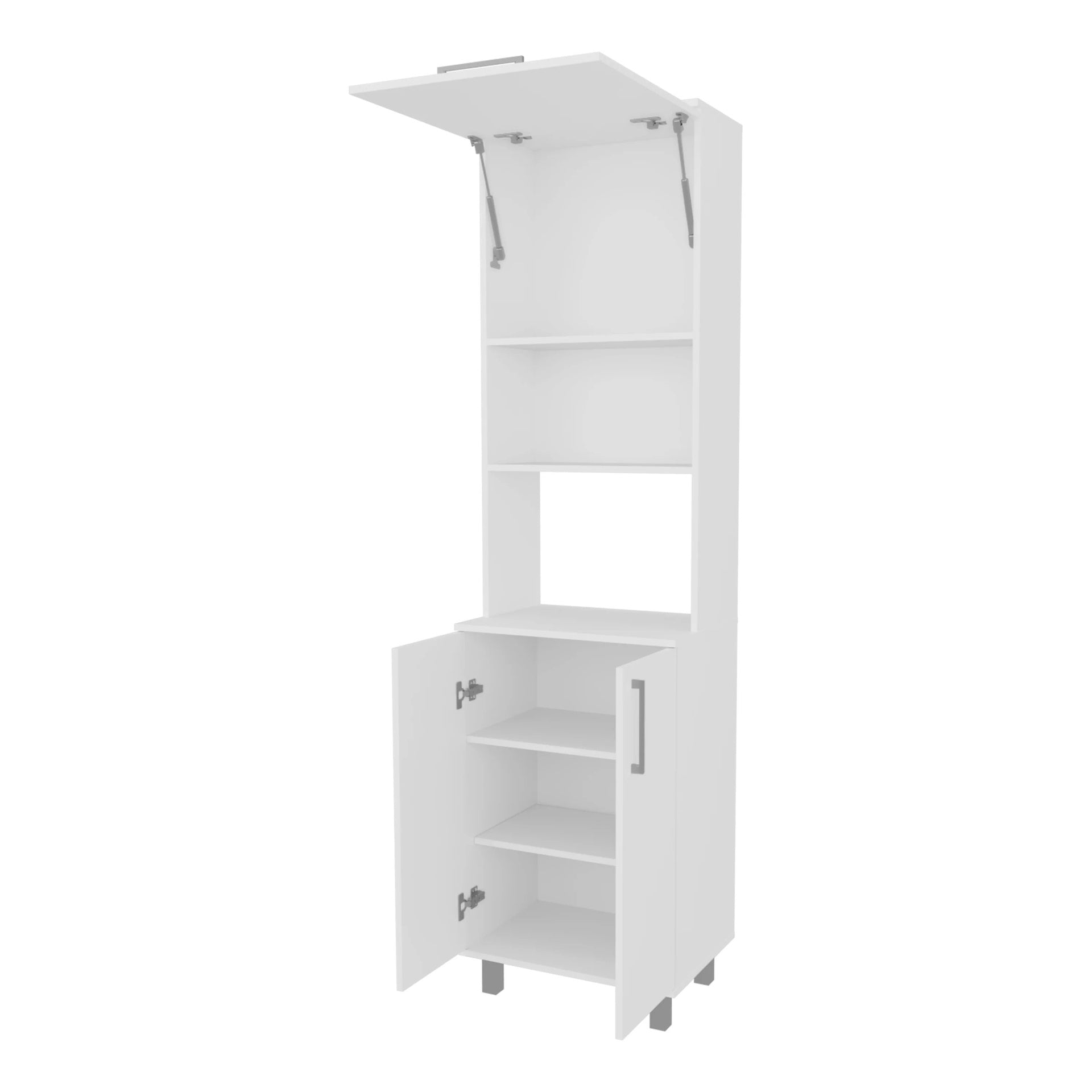White Kitchen Pantry with 2-Pneumatic Door and Open Storage