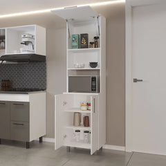 White Kitchen Pantry with 2-Pneumatic Door and Open Storage
