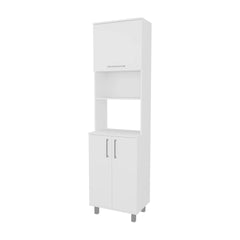 White Kitchen Pantry with 2-Pneumatic Door and Open Storage