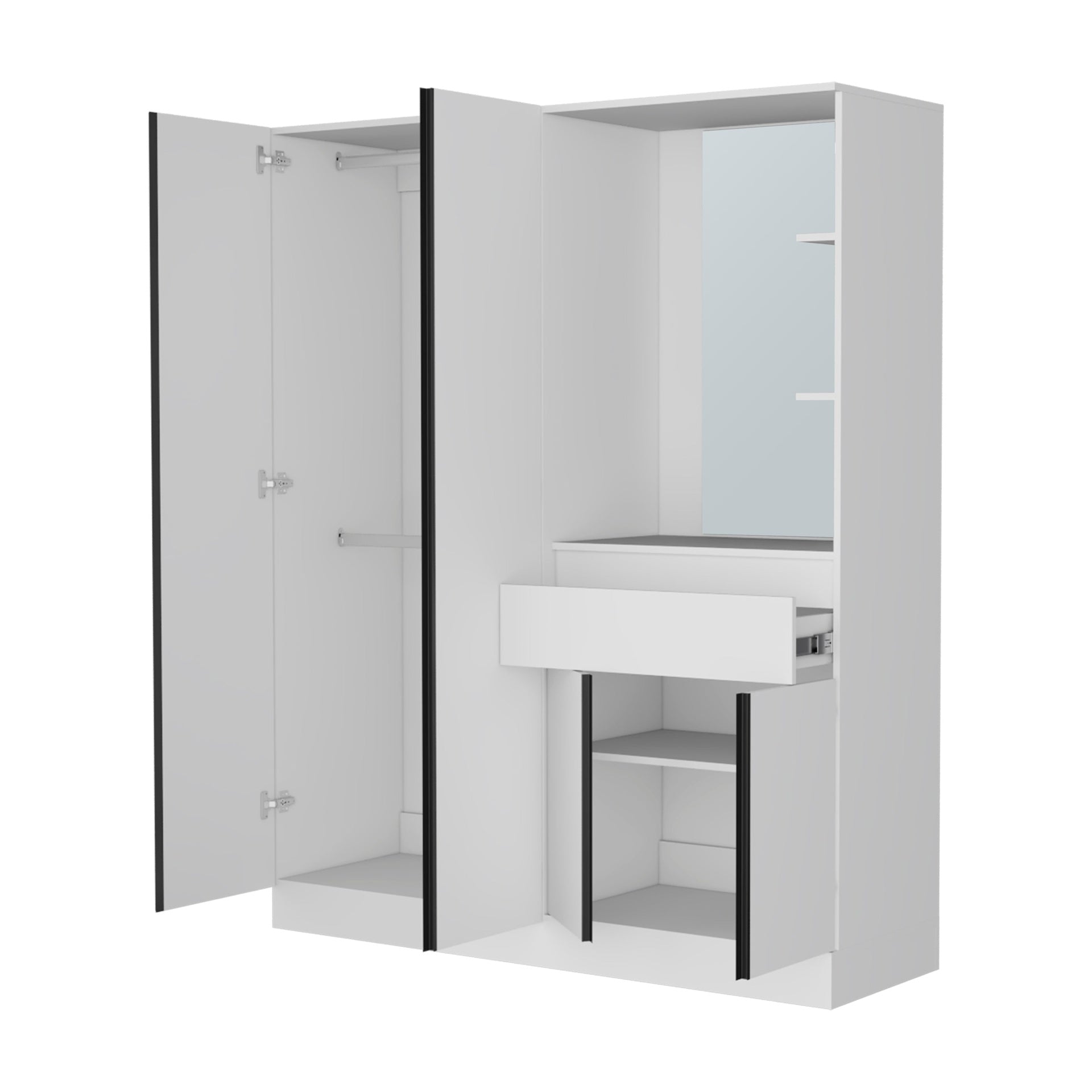 White Wardrobe with Vanity Mirror and Storage