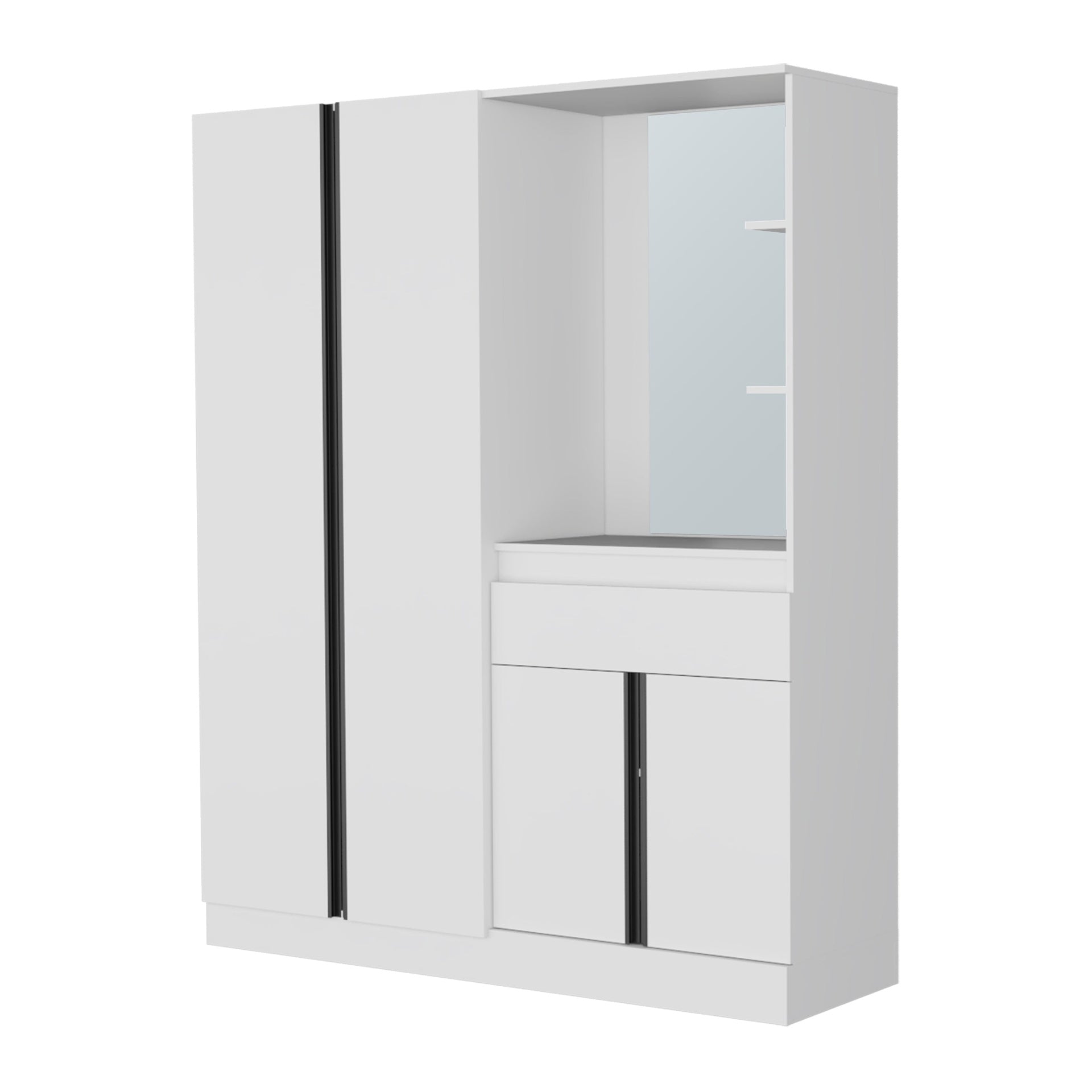 White Wardrobe with Vanity Mirror and Storage