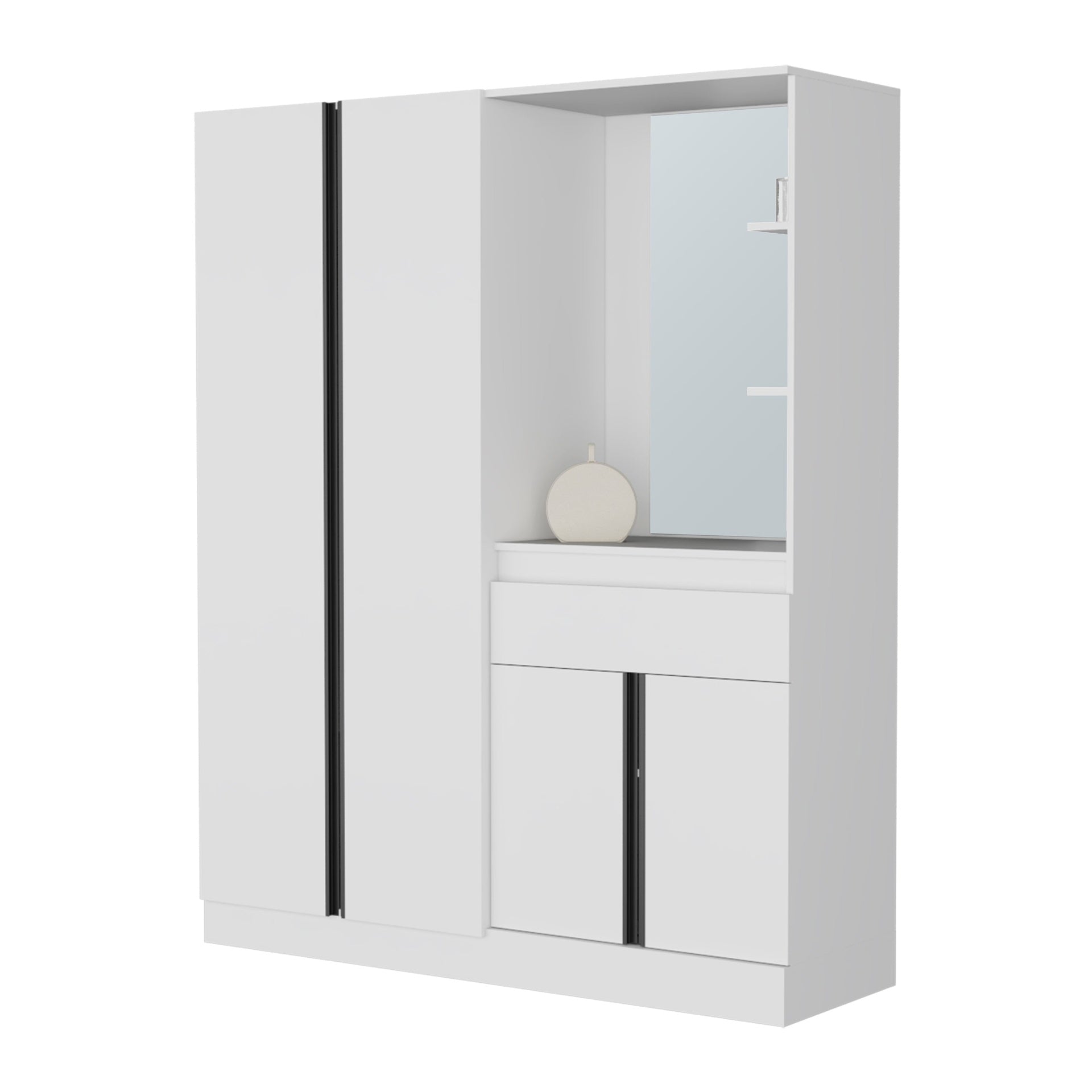 White Wardrobe with Vanity Mirror and Storage