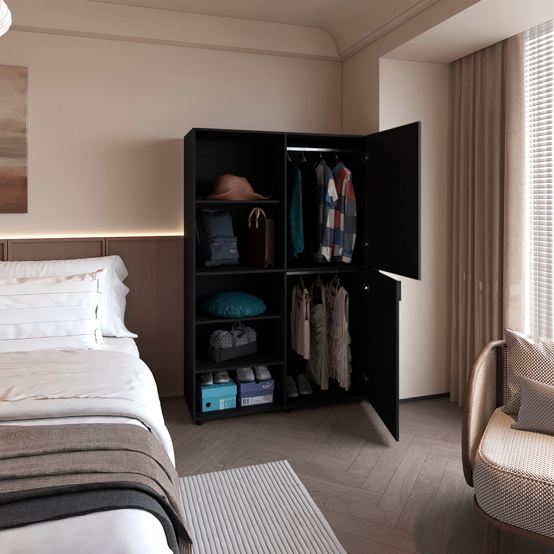 Wengue 2-Door Wardrobe with Open Storage