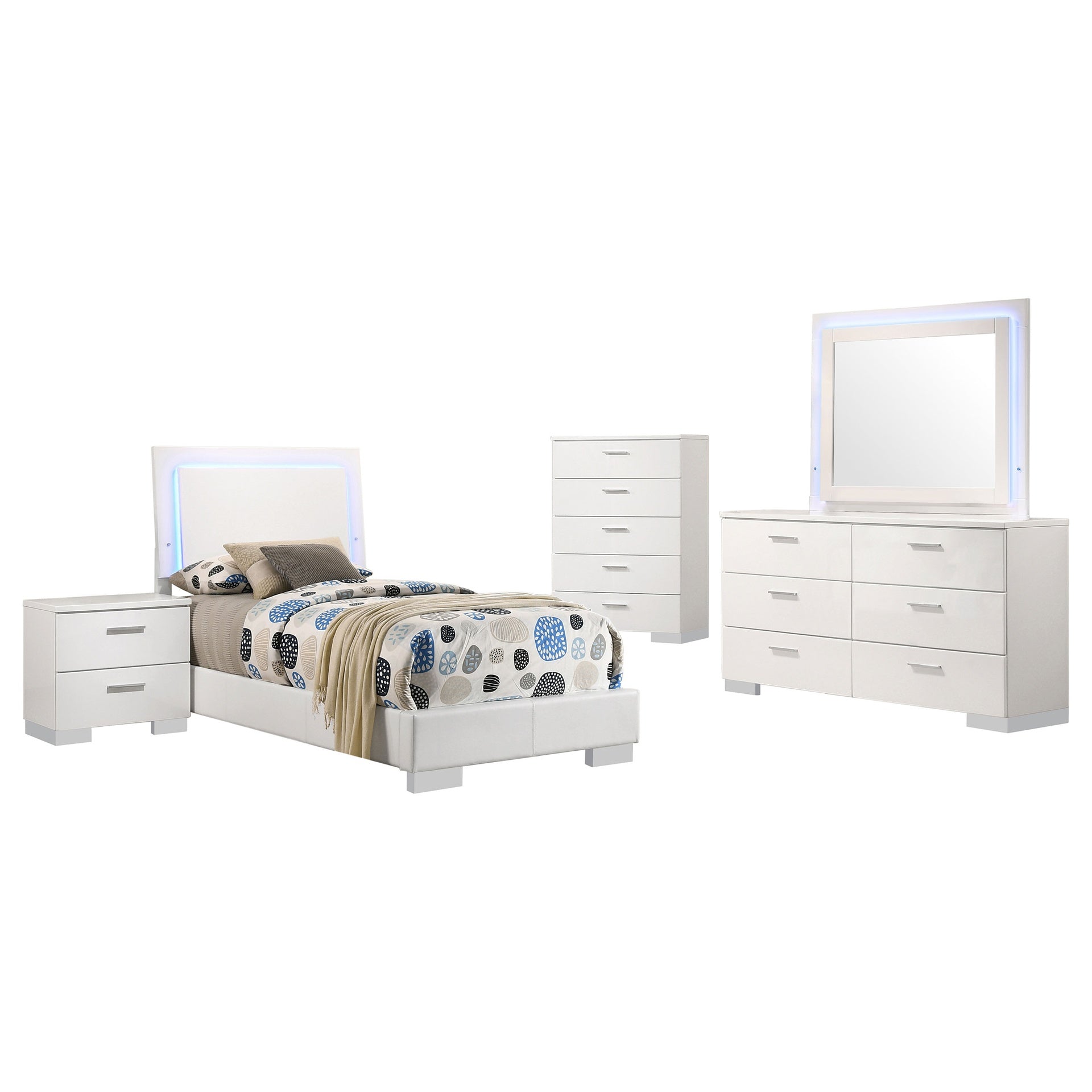 Dulcey White High Gloss 5-piece Twin Bedroom Set