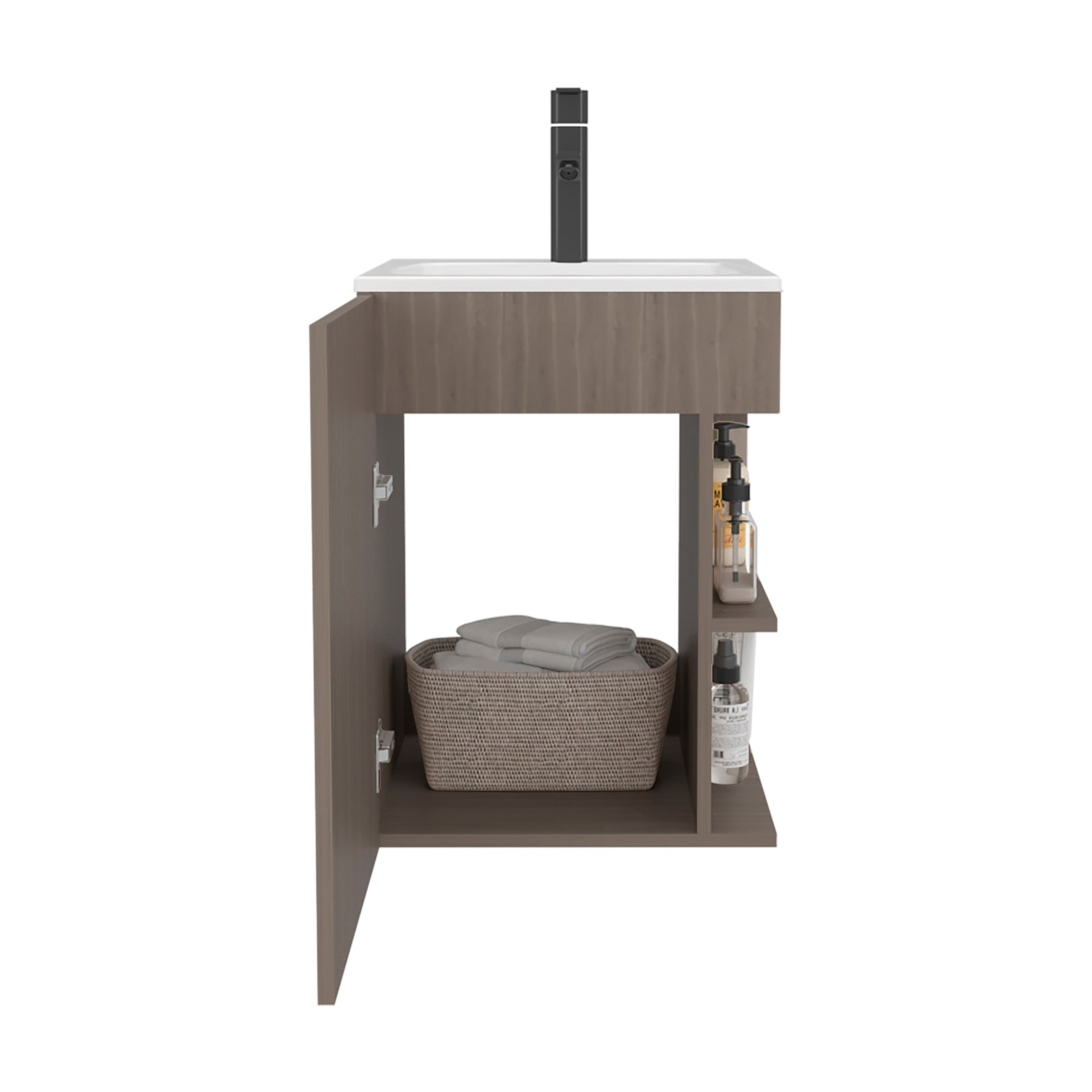 White Oak 2-Shelf Compact Vanity Cabinet with Single Door