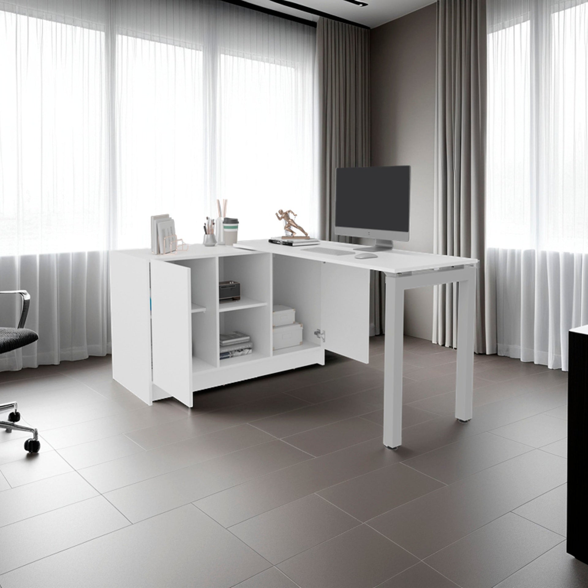 White 2-Shelf Desk with Space-Saving Design