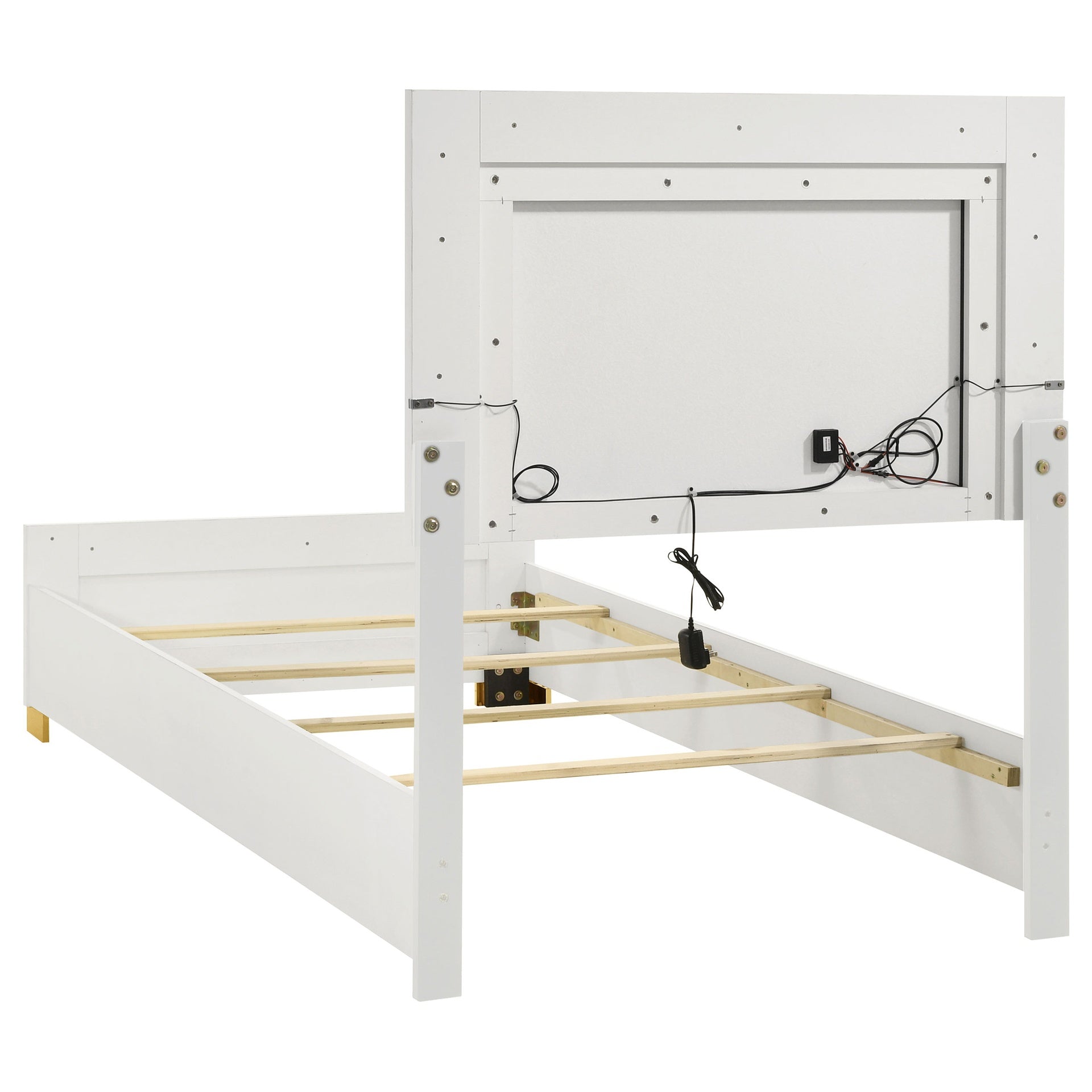Jeremiah White Wood Twin LED Panel Bed
