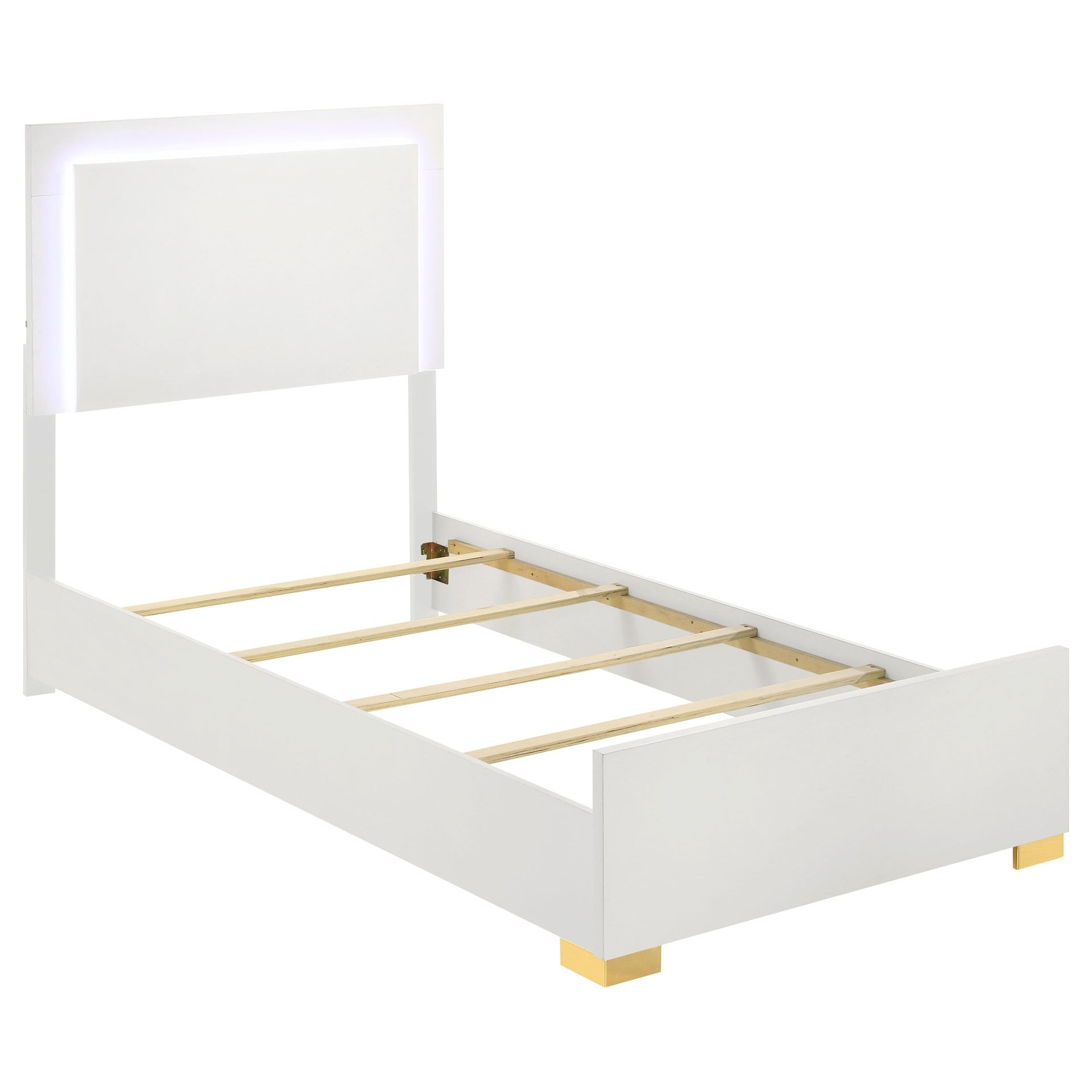 Jeremiah White Wood Twin LED Panel Bed