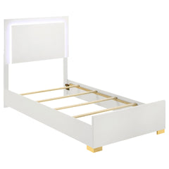Jeremiah White Wood Twin LED Panel Bed