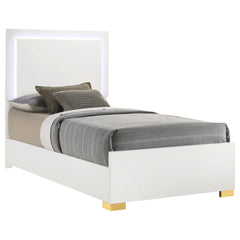 Jeremiah White Wood Twin LED Panel Bed