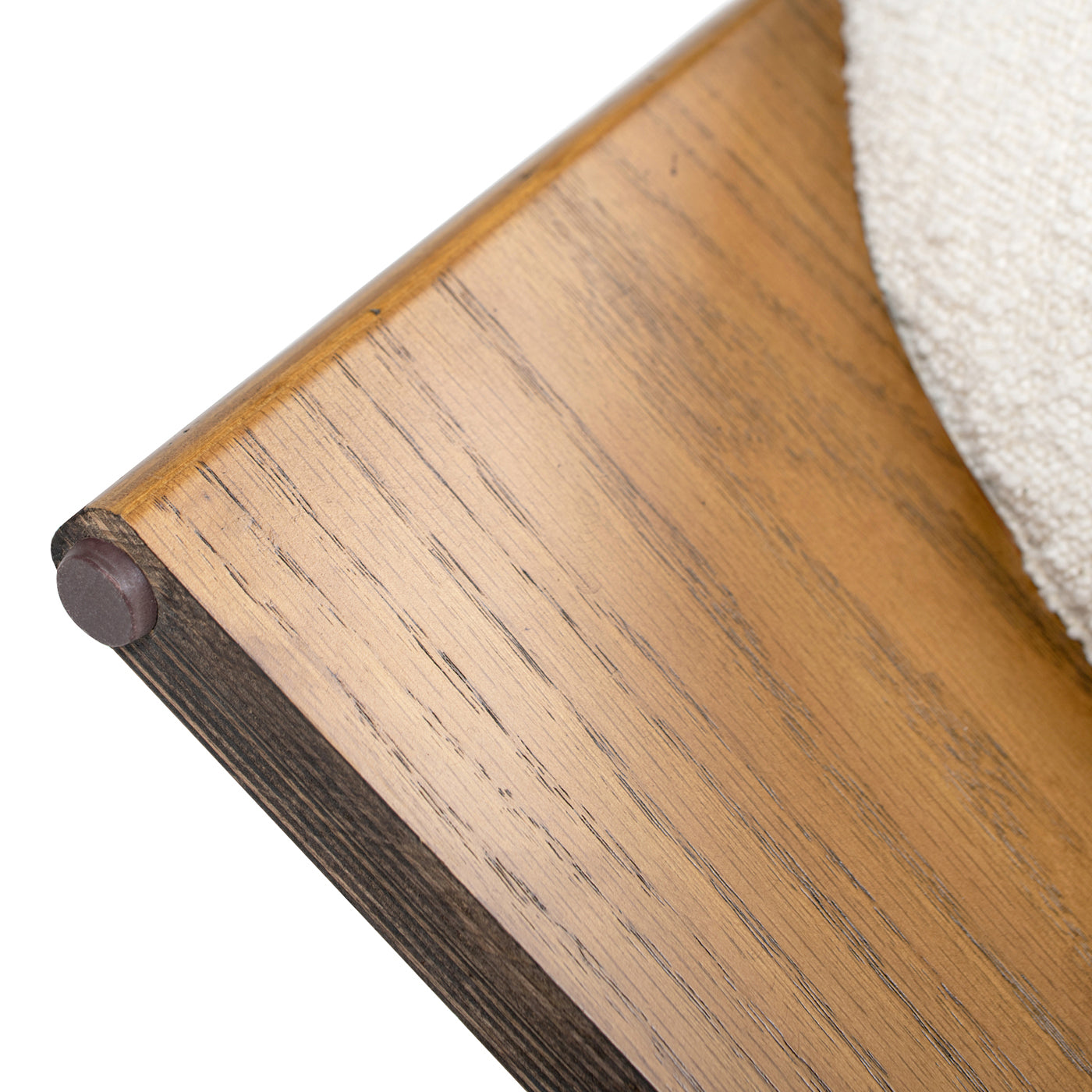 Bali 37" Round Upholstered Cocktail Ottoman with Natural Wood Base, Ivory White Boucle