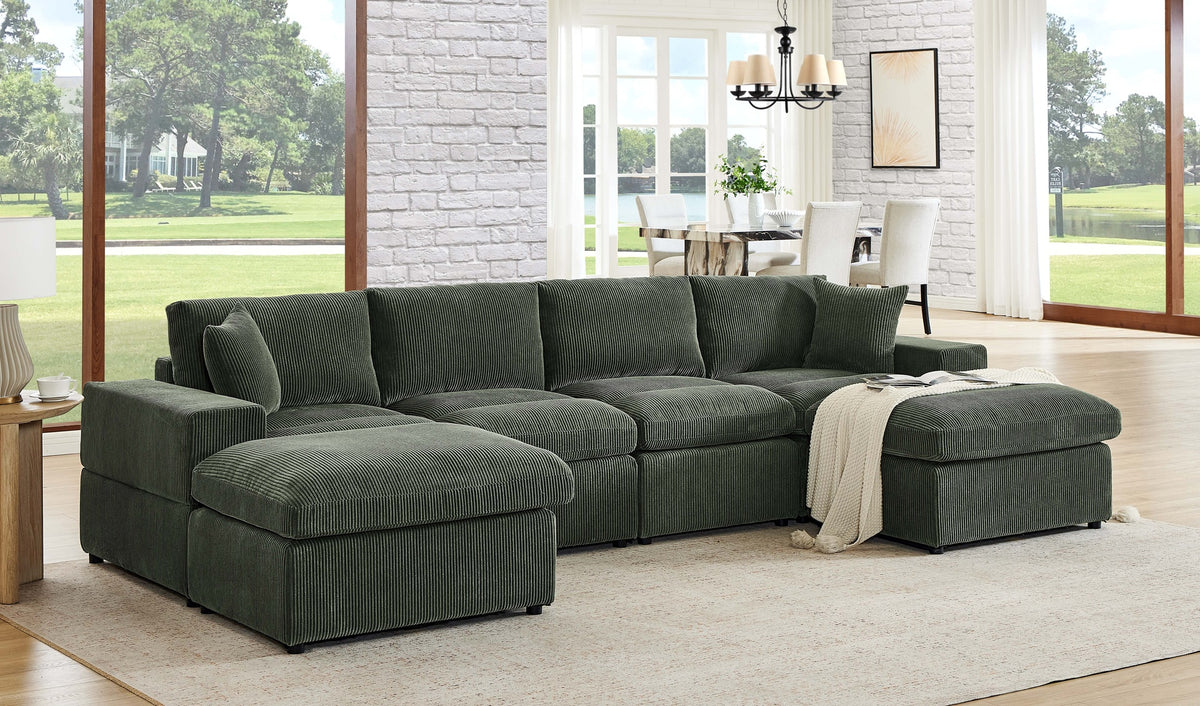 Corduroy Upholstered Symmetrical Modular Sectional